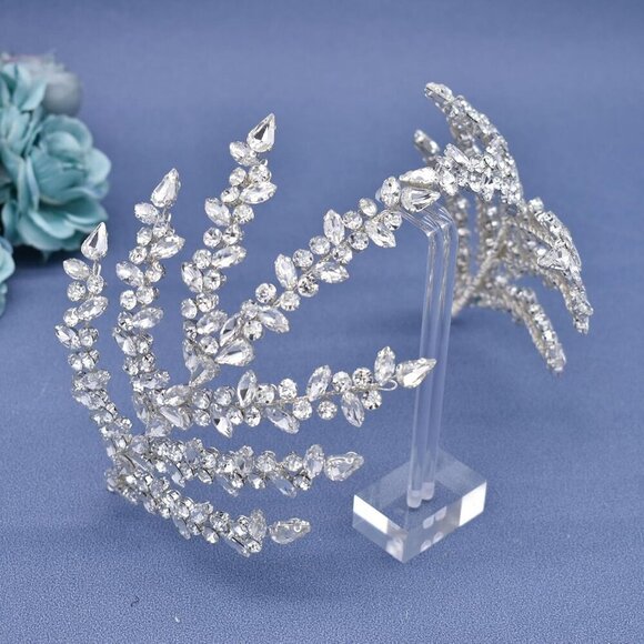 Bridal Headband Silver Rhinestone Wedding Hair Piece Elegant Accessory main image 6